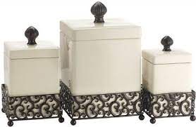 Get contact details & address of companies manufacturing and supplying canisters, kitchen canister, storage canister across india. Attractive Set Of Three 3 Square Ceramic Canisters On Scroll Designed Pressed Metal Base Ceramic Kitchen Canisters Kitchen Canister Sets Ceramic Canister Set
