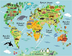 Carte Du Monde Des Animaux Papier Peint Photo Enfants Papier Peint Chambre Des Enfants Photo Decor A La Maison Carte Du Monde Sticker Mural Carte Du Monde Carte Du Monde A