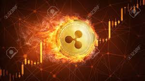 Golden Ripple Coin In Fire With Bull Trading Stock Chart Ripple