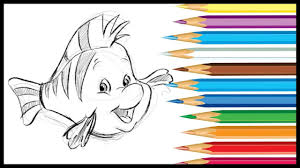 How To Draw Flounder From The Little Mermaid Drawings The Little Mermaid Process Art