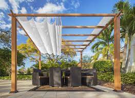 Florence Aluminum 11x11 Pergola Canadian Cedar Finish Beach White Convertible Canopy Aluminum Pergola Outdoor Pergola Backyard Pergola