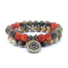 Double Bracelet Changement Positif En Unakite Jaspe Paysage Et Cornaline Bracelet Cornaline Bracelet Jaspe