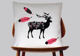 Scandinavian Retro Deer Feather Coral Pink Black Geometric Etsy White Cushion Covers Geometric Triangle Coral Pink