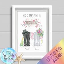 Personalised Wedding Gift Print Wellington Boots With Heart Date Banner My Seaside Prints Wedding Prints Gift Personalized Wedding Gifts Wedding Prints