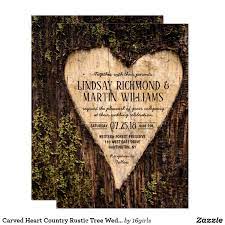 Carved Heart Country Rustic Tree Wedding Invitation Zazzle Com Tree Wedding Invitations Wedding Invitations Rustic Country Wedding Invitations
