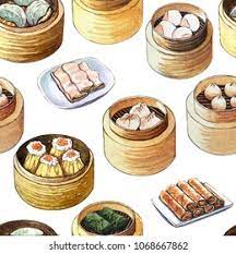 Watercolor Chinese Food Dim Sum Seamless Stock Illustration 1068667862