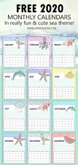 Free 2020 Calendar Printable In Super Cute Sea Theme In 2020 Kids Calendar Calendar Printables Free Printable Calendar
