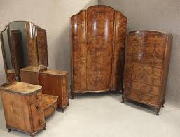 Bars bedroom consoles desks & cabinets dining room ironwork seating small tables art deco furniture for sale: Burr Walnut Art Deco Bedroom Suite Peppermill Interiors