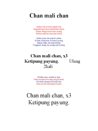 Dapatkan lirik lagu lain oleh aboi di kapanlagi.com. Chan Mali Chan