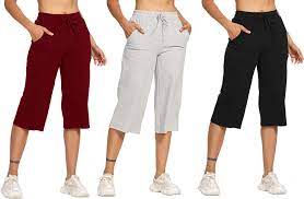 Buy Cleesh Women's Capri Pyjama Pant | (Pack of 3) (Medium, Red&Black&Grey)  at Amazon.in