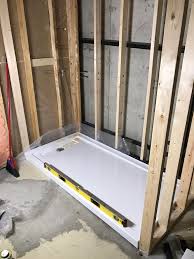 Building a shower floor pan correctly requires several steps. Another Quick Shower Pan Install Had To Level It Using 2 Bags Of Concrete The Floor Was So Out Of Whack Turned Out Alright Though Plumbing