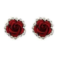 Silver Plated Cubic Zirconia Shining Red Coral Carved Rose Flower Womens Stud Earrings 14mm Cg17ydeerlk Flower Earrings Studs Red Rhinestone Earrings Stud Earrings
