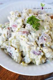 The creamy dressing for this potato salad is a mixture of mayonnaise and sour cream flavored with dijon mustard, salt, white pepper, celery seed, and pickle juice. Dill Potato Salad With Red Skinned Potatoes Easy Side Dish Recipes