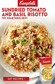 Sundried Tomato And Basil Risotto Recipe Cook With Campbells Canada Recipe Recipes With Vegetable Broth Easy Pasta Dishes Risotto Recipes