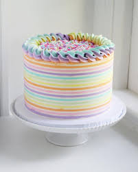 Pastel Rainbow Stripes For Some Happy Summer Vibes Two 8 Layers Of Vanilla Bean Cake My Personal Favorite Wit Vanilla Bean Cakes Cake Pretty Cakes