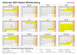 Drucken sie den kalender im format a4 (21 x 29,7 cm). Kalender 2021 Baden Wurttemberg Ferien Feiertage Pdf Vorlagen