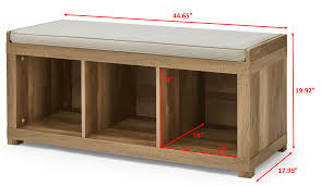 The piece is a cube of nine 1 foot by 1 foot boxes, so the overall dimensions are approximately 3 feet by 3 feet and one foot deep. Better Homes And Gardens 3 Cube Organizer Storage Bench Weathered Walmart Com Walmart Com