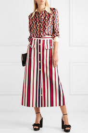 Red Striped Denim Midi Skirt Gucci Midi Skirt Denim Midi Skirt Skirt Inspiration
