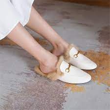 Amazon.com | Harberd Fur Mules for Women Leather Mule Slides Buckle Mule  Shoes Fluffy Furry Flat Mules Slipper Beige | Shoes