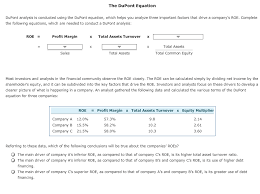 Solved Dupont Analysis Is Conducted Using The Dupont Equa