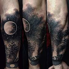 Campfire Tattoo Campfire Stars Moon Space Blackandgray Tattoo Tattoo Designs Men Fire Tattoo Arm Tattoos For Guys