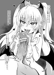 asanagi, grim aloe, quiz magic academy, tagme, translated, 1boy, 1girl,  breasts, censored, demon girl, demon horns, demon tail, erection, fellatio,  greyscale, heart, heart-shaped pupils, hetero, horns, loli, low wings,  monochrome, naizuri, nipples,