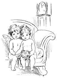 There's a whole day to celebrate love! Free Printable Angels Clip Art Two Little Cherubs On The Sofa Vintage Clipart For Valentine S Day Clip Art Vintage Vintage Valentine Cards Clip Art