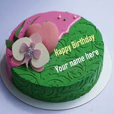 Birthday Cake For Wife With Name And Photo Print Wife Name On Birthday Cake Birthday Cake With Heart On It Designer Heart Birthday Cake With N Cake Name Happy Birthday Cakes Birthday Cake With Flowers