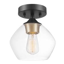 Globe Electric Harrow 1 Light Matte Black Semi Flush Mount Ceiling Light With Gold Accent Socket And Clear Glass Shade 60333 Walmart Com In 2020 Flush Mount Ceiling Lights Semi Flush Mount Lighting