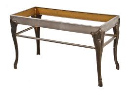 Unusual Reconfigured Old Industrial Four Legged Stationary Side Table Featuring Matching Brushed Metal Fanciful Cabriole Style Cast Iron Legs Cast Iron Legs Table Cast Iron