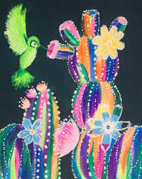 The cactus wren (campylorhynchus brunneicapillus) has a white eye stripe just behind each eye extending to just before its upper back. This Hummingbird Just Can T Resist The Bright Colors Of These Cacti And Neither Can We Cactus Art Cactus Painting Cactus Drawing