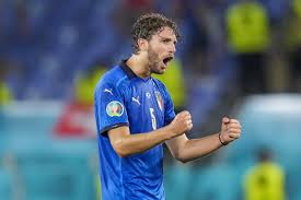 Italy's manuel locatelli celebrates after scoring the opening goal during the euro 2020 soccer championship group a match between italy and switzerland at the olympic stadium in rome, italy. Ylj0q0zle0pivm