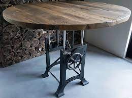 in hoogte verstelbare ronde tafel industrieel zonverbrand oud eikenhout ronde tafel tafel industrieel ronde eettafel