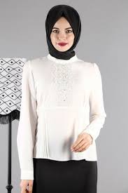 Onu Dantel Detayli Gomlek Pwr2540 1 Ekru Pwr2540 1 Ekru Tesettur Dunyasi Giyim Bluz Gomlek Dresses High Neck Dress Ve Fashion