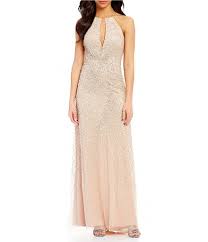 Adrianna Papell Halter Neck Open Back Fully Beaded Dress Dresses Formal Dresses For Women Beaded Dress