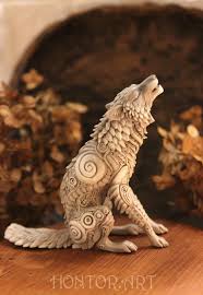 Wolf Figurine Animal Totem Fantasy Sculpture Polymer Clay Animals Velvet Clay Blue Orange Miniature From R Animal Sculptures Polymer Clay Animals Sculpture