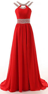 Long A Line Red Split Beaded Chiffon Evening Winter Formal Prom Dress Evening Dress Beaded Elegant Red Dress Floor Length Prom Dresses