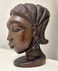 19th Century Antique African Tribal Artisan Hand Carved Ebony Wood Female  Bust