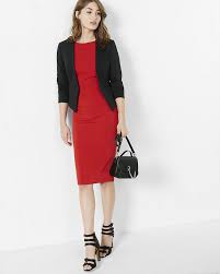 Red Dress Business Professional Women Black Blazer Bag Open Toe Shoes In 2020 Autumn Fashion Women Womens Fashion Dresses Casual Business Casual Attire
