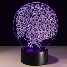 7 Color Touch Changing 3d Peacock Night Light 14 Liked On Polyvore Featuring Home Lighting Wall Lights Pe Night Light 3d Led Night Light 3d Night Light