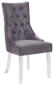 Enjoy free shipping on most stuff, even big stuff. Rees Modern And Contemporary Tufted Dining Chair Gray Velvet With Acrylic Legs Contemporary Dining Chairs By Armen Living Houzz