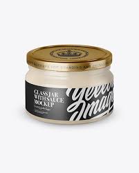 Download 250ml Clear Glass Jar With Garlic Sauce Psd Mockup High Angle Shot Best New Packaging Mockups PSD Mockup Templates
