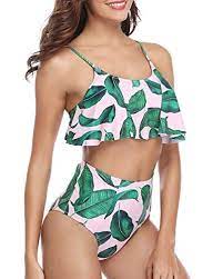 Holipick Women Two Piece High Waisted Bikini Set Floral Printed Flounce Top Bathing Suits Swimsuit Waisted Bikini Set Swimsuits Swimsuits Outfits Bikinis