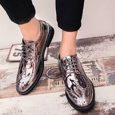 Mens sequin dress formal shoes slip on loafers silver sequin leisure shoes show. Chic Mens Dress Formal Gold Shiny Leather Lace Up Wing Tip Brogue Carved Shoes Brogue Oxford Shoes Flat Dress Shoes Mens Dress Shoes Oxford