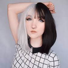 High fashion black and white model girl portrait. Black And White Split Colour Wig Domino By Lush Wigs Uk