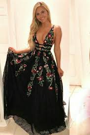 Black Boho Maxi Dress Uk Flower Embroidery Boho Maxi Dress Floral Prom Dresses Black Prom Dresses Black Lace Prom Dress
