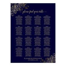 16 Table Lacy Gold Wedding Seating Chart Navy Blue