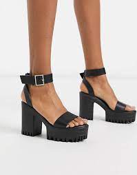 Public Desire Avenue Chunky Cleated Platform Block Heel Sandal In Black Asos