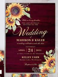 Sunflower Rustic Burgundy Wedding Invitation Suite Country Wedding Fall Autumn Printable Editable Template Instant Download Burgundy Wedding Invitations Sunflower Wedding Invitations Wedding Themes Fall