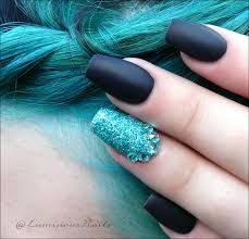Acrylic Black And Teal Nails Matte Black Glittery Turquoise To Match Hair Of Course Sculptured Acrylic With Gfa Spring Summer S Turquoise Nails Teal Acrylic Nails Luminous Nails